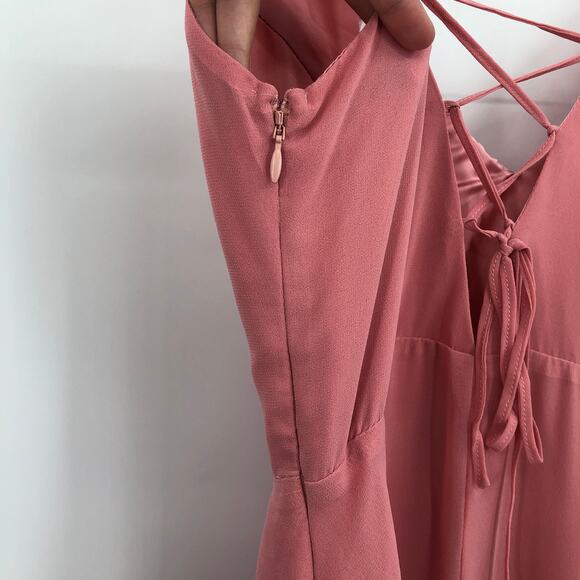 BB Dakota RSVP Blush Pink Spaghetti Strap Lace Up Back Side Zip Long Dress READ - Picture 8 of 10